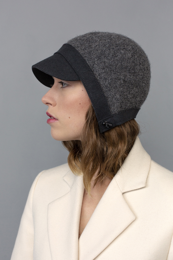 Julie Dubois - Aviator - wool felt pilot cap with peak - grey 