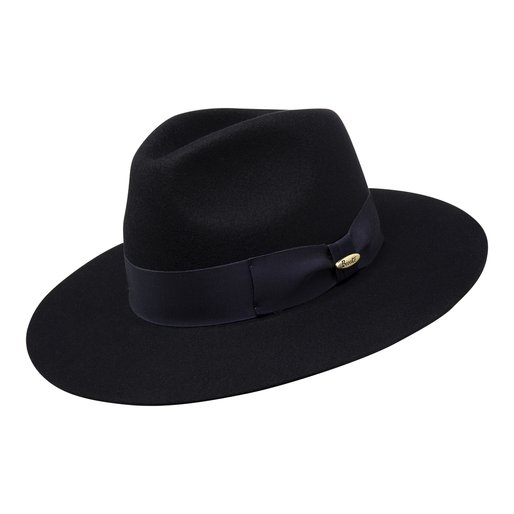 Bronte Amin fedora hat-in wool felt, special felt quality to keep the brim straight -navy blue with ribbon trimming