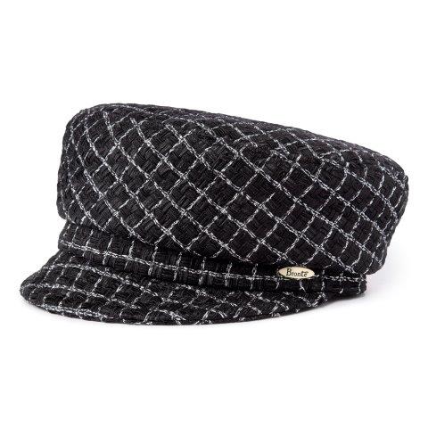 Cap Ella in a black /silver Linton Tweed, with a cotton lining. This model has a soft brim, more volume in the crown and rollable