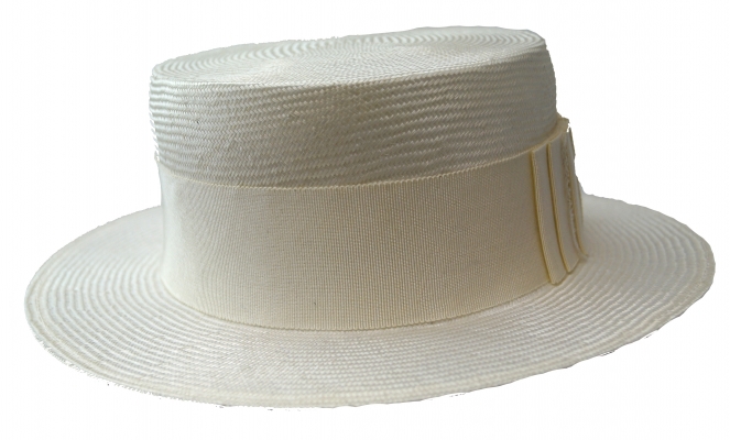 Philip Treacy- handwoven Parasisal straw hat in Boater style- ivory