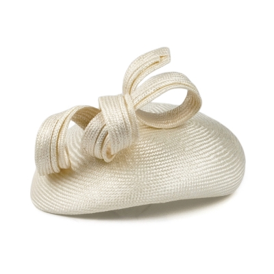 Whiteley- Kate- Pillbox in parasisal straw with curled trimming - in ivory colour