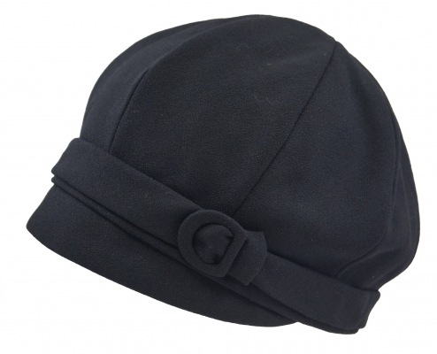 Handmade wool beanie-cap with mini peak, inspired by the typical Dutch women's cap from the 18th. century, handmade in Hamburg by 2 German milliners.