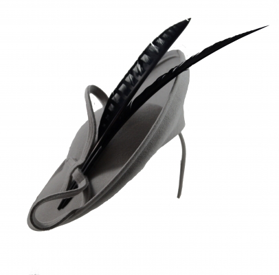 Whiteley- disc fascinator- grey felt with feather